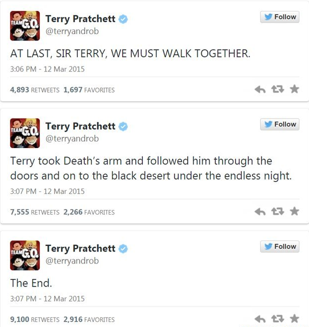 Terry Pratchett death tweet